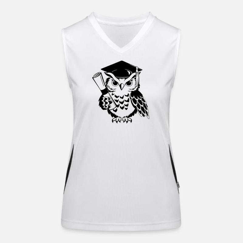 Schlaue Eule mit Doktorhut und Diplom Funktionelles Kontrast-Tank Top für Frauen