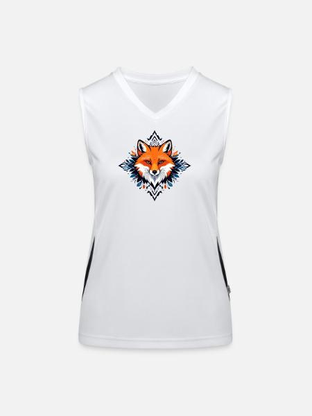 Orangener Rot Fuchs mit Blätterrahmen Ornamenten - Funktionelles Kontrast-Tank Top für Frauen - Weiß/Schwarz - Vorne