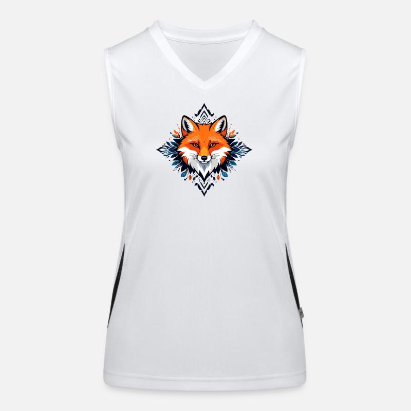 Orange Red Fox with Leaf Frame Ornaments Women's Functional Contrast Tank Top
