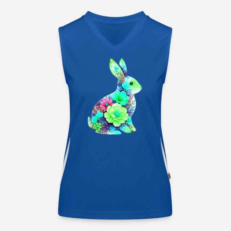 Bunny Watercolor Flowers Easter Women's Functional Contrast Tank Top