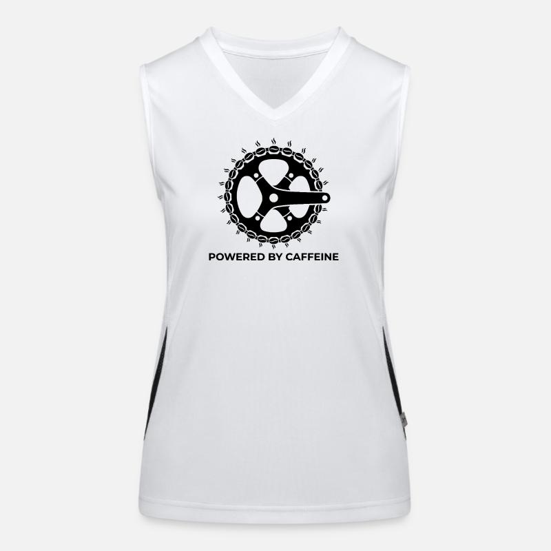 "Powered by Caffeine" Bike Crank with Coffee Bean  Women's Functional Contrast Tank Top