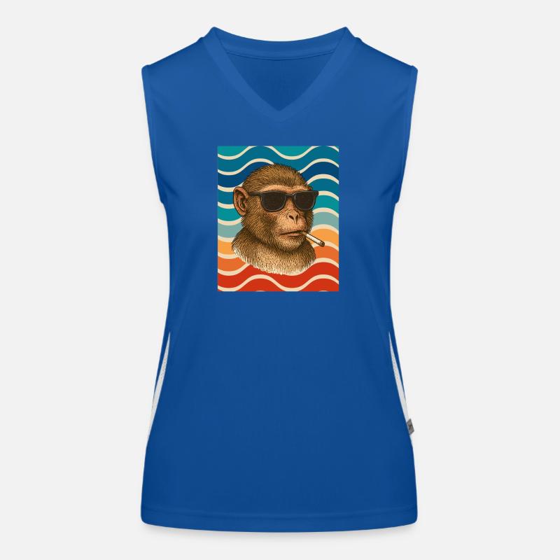 Sunglasses monkey in retro wave pattern Women's Functional Contrast Tank Top