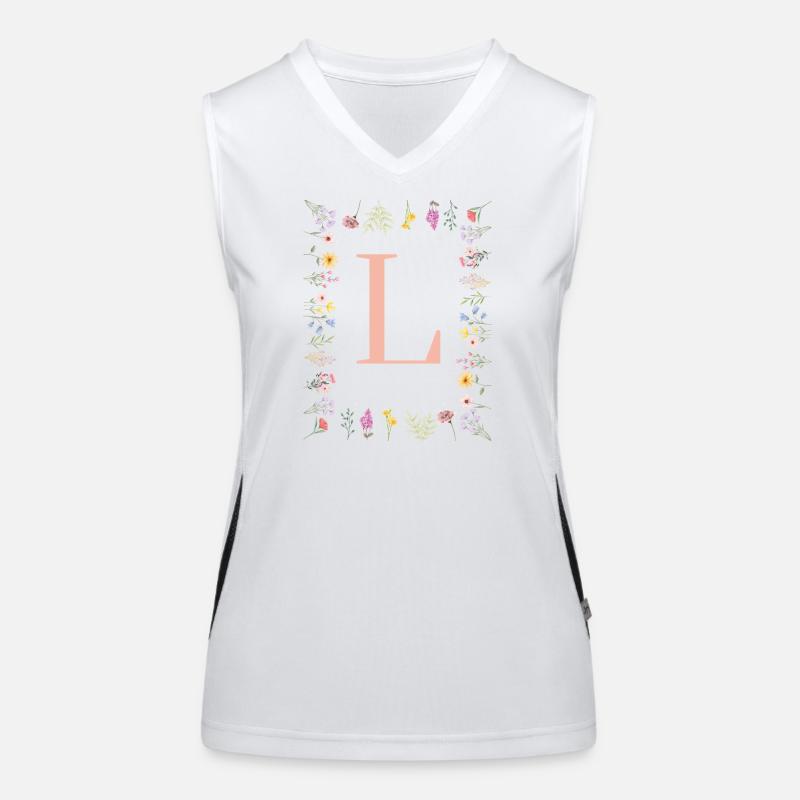 Floral initials "L", letters monogram - Women's Functional Contrast Tank Top - white/black