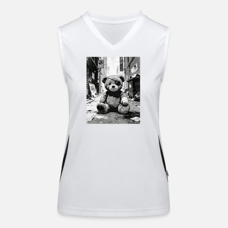 Teddy bear with eye patch near road Women's Functional Contrast Tank Top