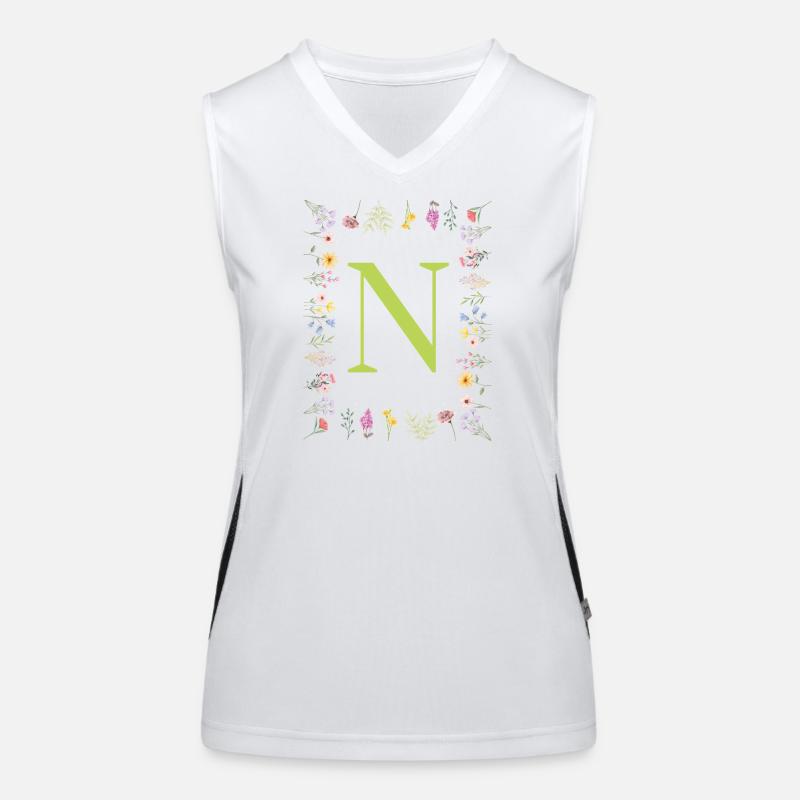 Florale Initialen " N ", Buchstaben Monogramm  Funktionelles Kontrast-Tank Top für Frauen