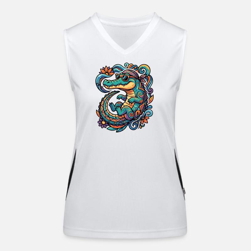 Retro Crocodile Creative Tropics Pattern Summery Women's Functional Contrast Tank Top