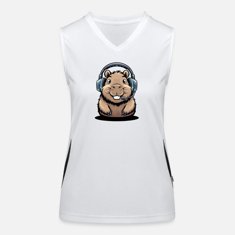 Joueur Capybara avec casque mignon Gaming capybara Débardeur respirant contrasté Femme