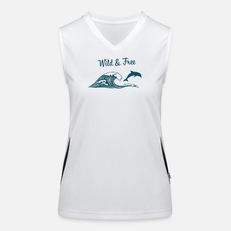 Wild & Free Ocean Wave Dolphin Surf Beach Vibes Funktionelles Kontrast-Tank Top für Frauen