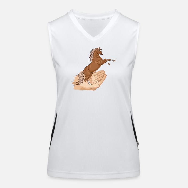 A prancing horse in two hands Women's Functional Contrast Tank Top