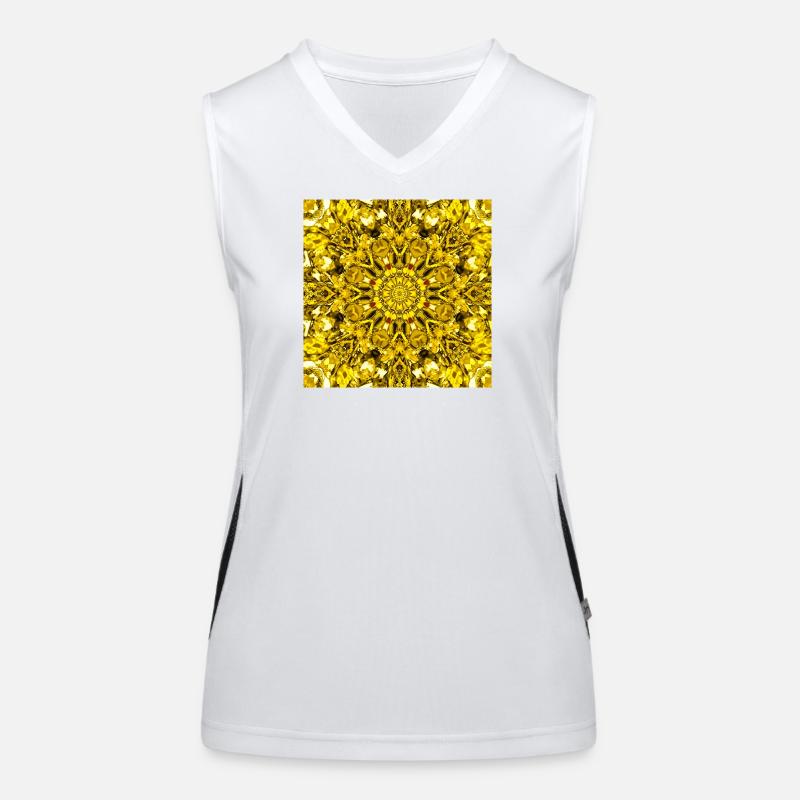 Yellow mandala radial pattern Women's Functional Contrast Tank Top