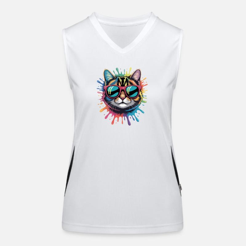 Bunte Katze Wasserfarben Spritzer Graffiti Funktionelles Kontrast-Tank Top für Frauen