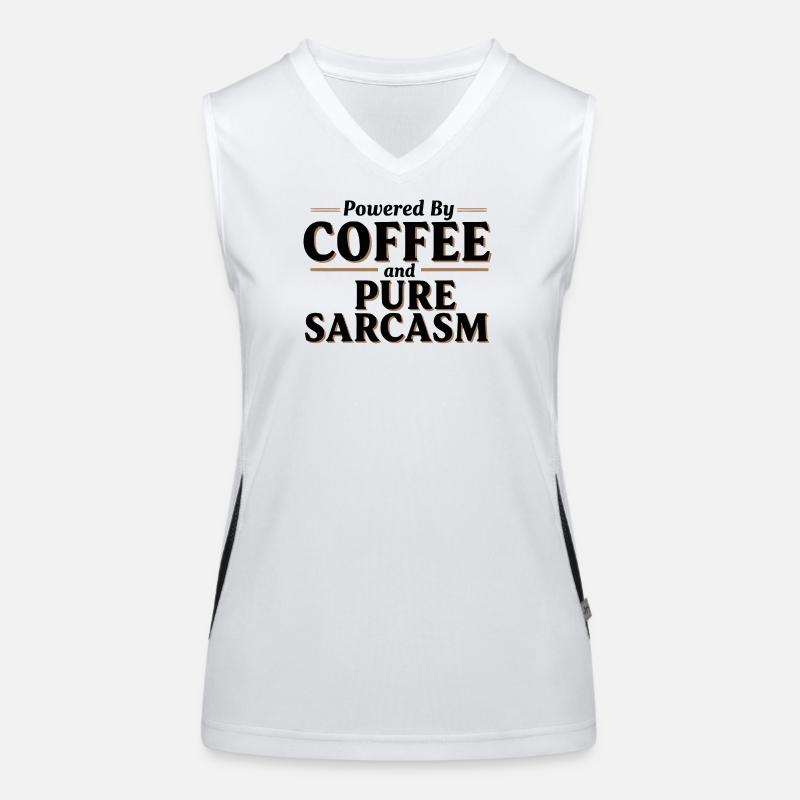 Angetrieben von Kaffee und purem Sarkasmus Funktionelles Kontrast-Tank Top für Frauen