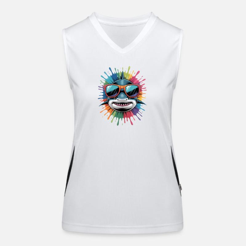 Bunter Hai Wasserfarben Spritzer Funktionelles Kontrast-Tank Top für Frauen