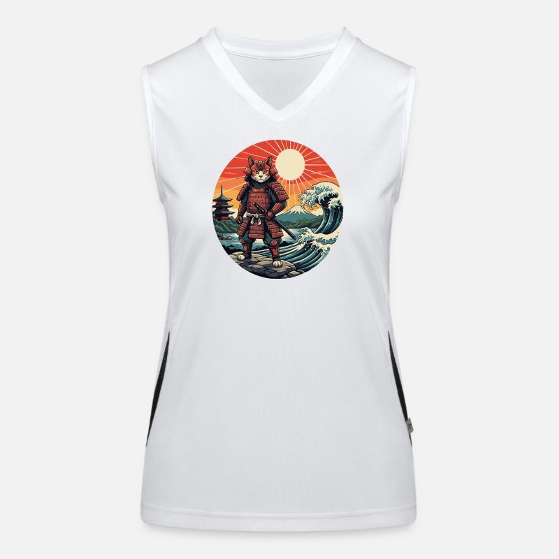 Katzen-Samurai bei Sunset Waves Funktionelles Kontrast-Tank Top für Frauen