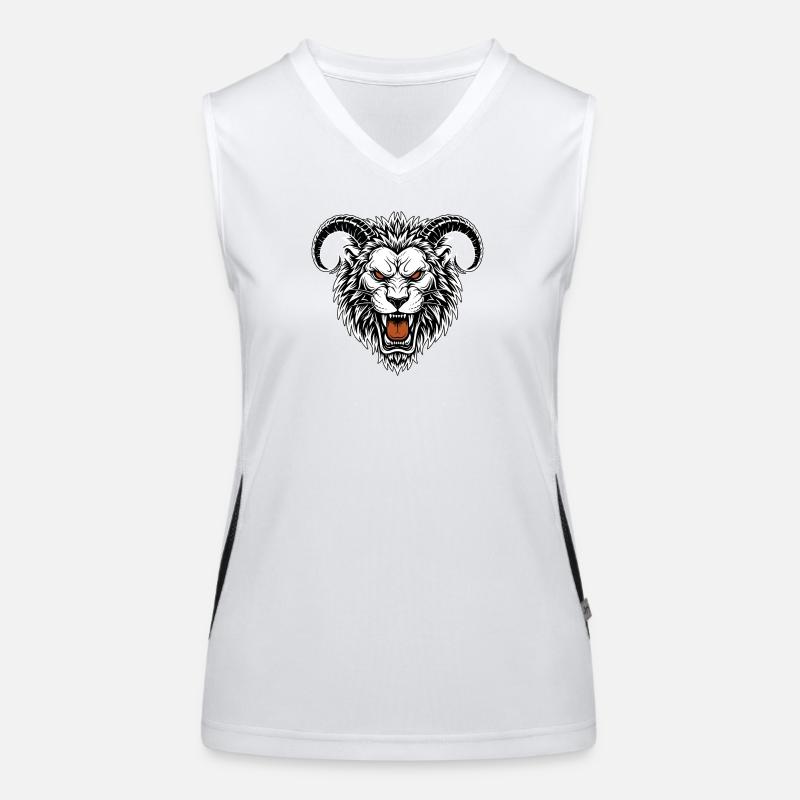 Lion Mask Ram's Horns White Chimera Totem Women's Functional Contrast Tank Top