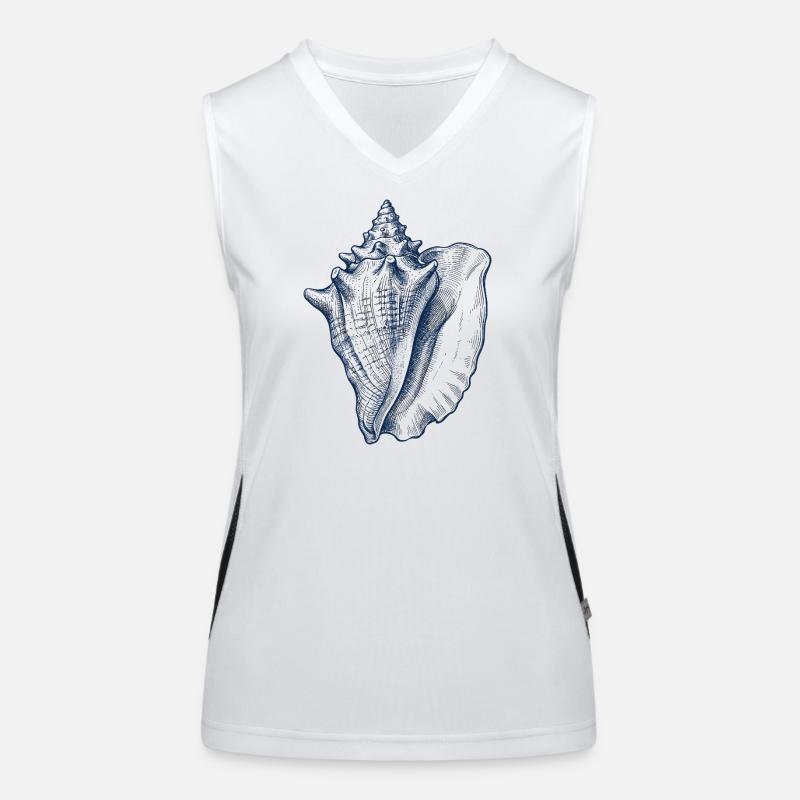 Sea Shell Illustration in Blue Women's Functional Contrast Tank Top