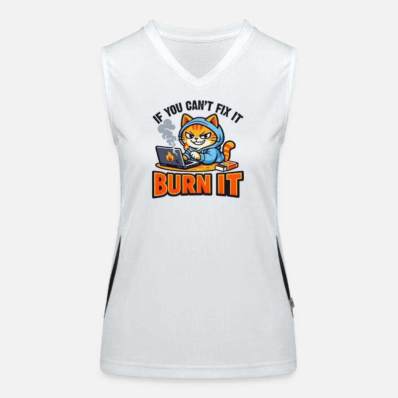 Informatiker Katze Burn It - Lustiger Spruch Funktionelles Kontrast-Tank Top für Frauen
