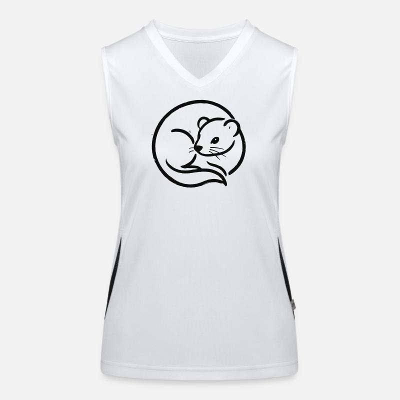 Minimalistisches Frettchen in schwarzer Strichzeichnung Funktionelles Kontrast-Tank Top für Frauen