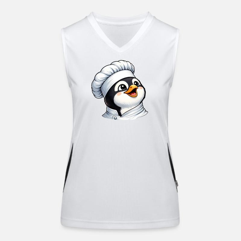 Fröhlicher Pinguin Koch Cartoon Küchenspaß Essen Funktionelles Kontrast-Tank Top für Frauen