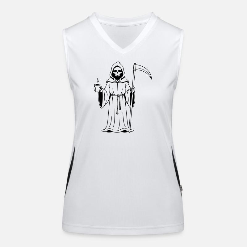 Sensenmann mit einer Tasse Kaffee Funktionelles Kontrast-Tank Top für Frauen