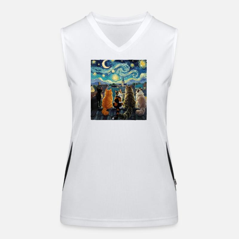 Cat Symphony Over Starry Rooftops Women's Functional Contrast Tank Top