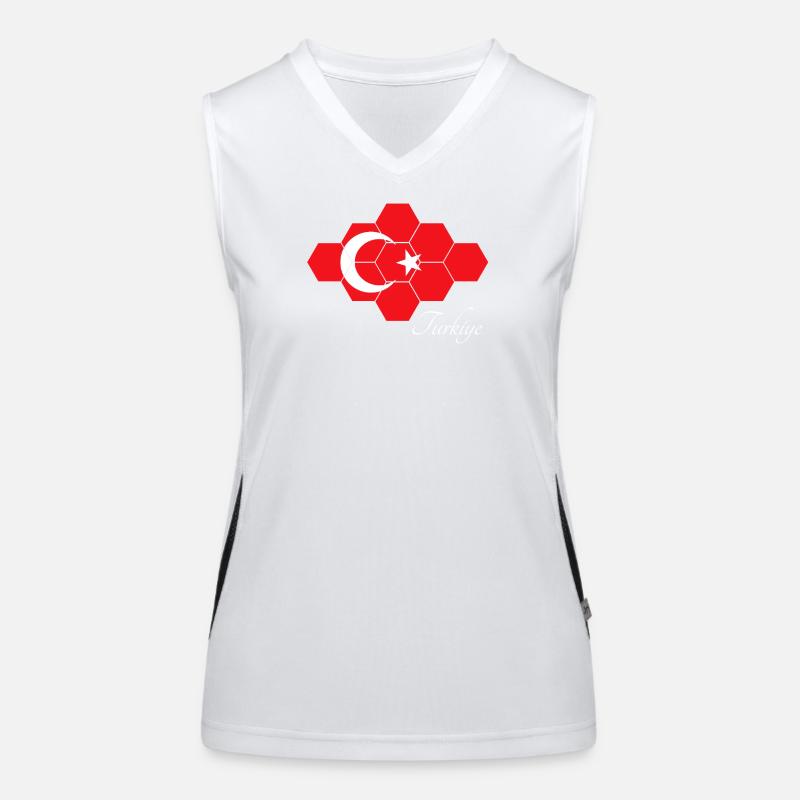 Hexagonal Turkey Flag Art Women's Functional Contrast Tank Top