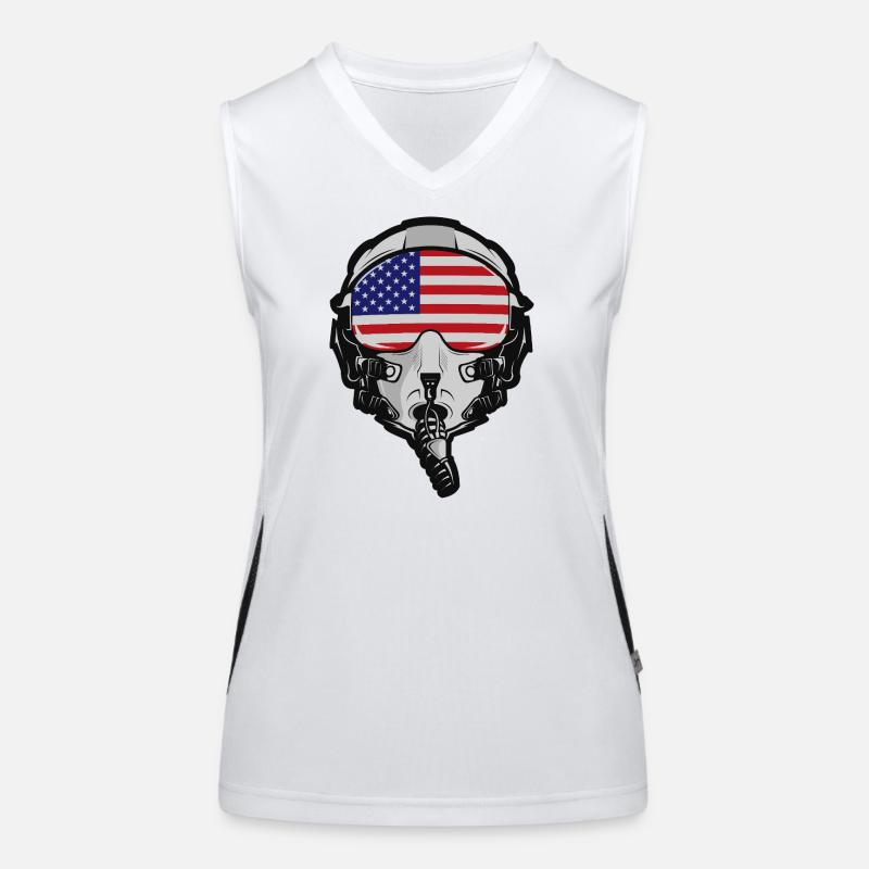US Pilot Helm mit amerikanischer Flagge Funktionelles Kontrast-Tank Top für Frauen