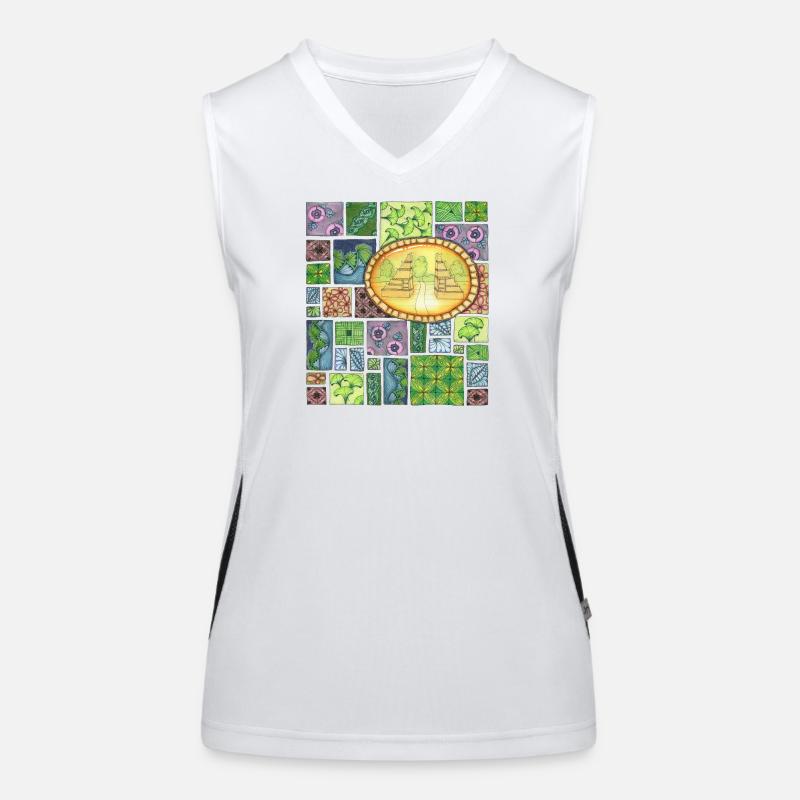 Bali temple on pattern patchwork Funktionelles Kontrast-Tank Top für Frauen