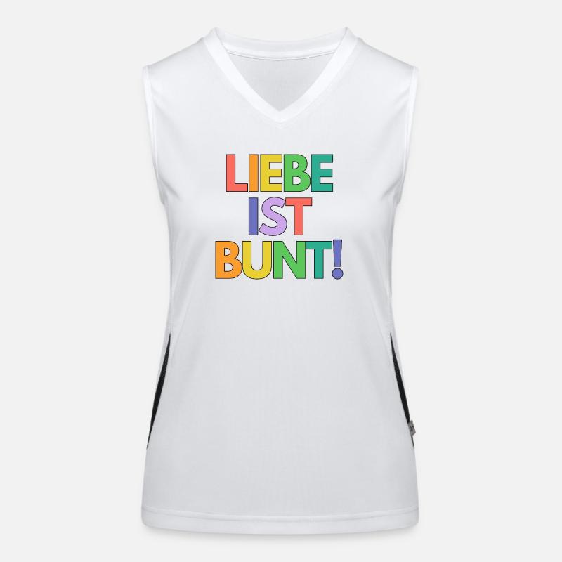 Liebe ist bunt Regenbogen Typo Funktionelles Kontrast-Tank Top für Frauen