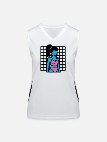Fitness Girl Vaporwave des années 90 - Débardeur respirant contrasté Femme - blanc/noir - Devant