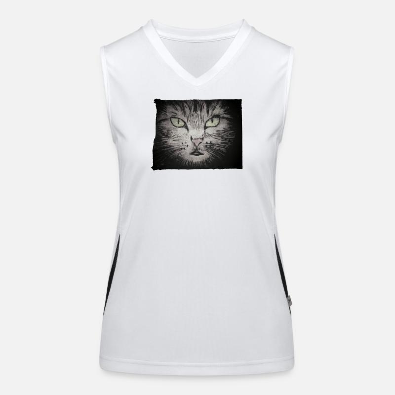 Katze schwarz - handgeschnitzte Druckvorlage Funktionelles Kontrast-Tank Top für Frauen
