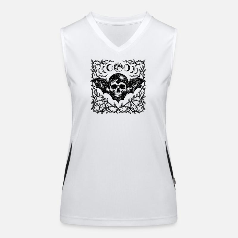 Celestial Skull Gothic Bat Wings Design Women's Functional Contrast Tank Top