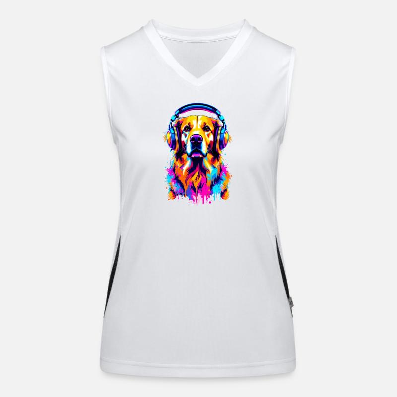 Golden Retriever mit Kopfhörer Funktionelles Kontrast-Tank Top für Frauen