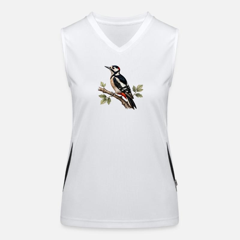 Großer Specht am Ast Funktionelles Kontrast-Tank Top für Frauen