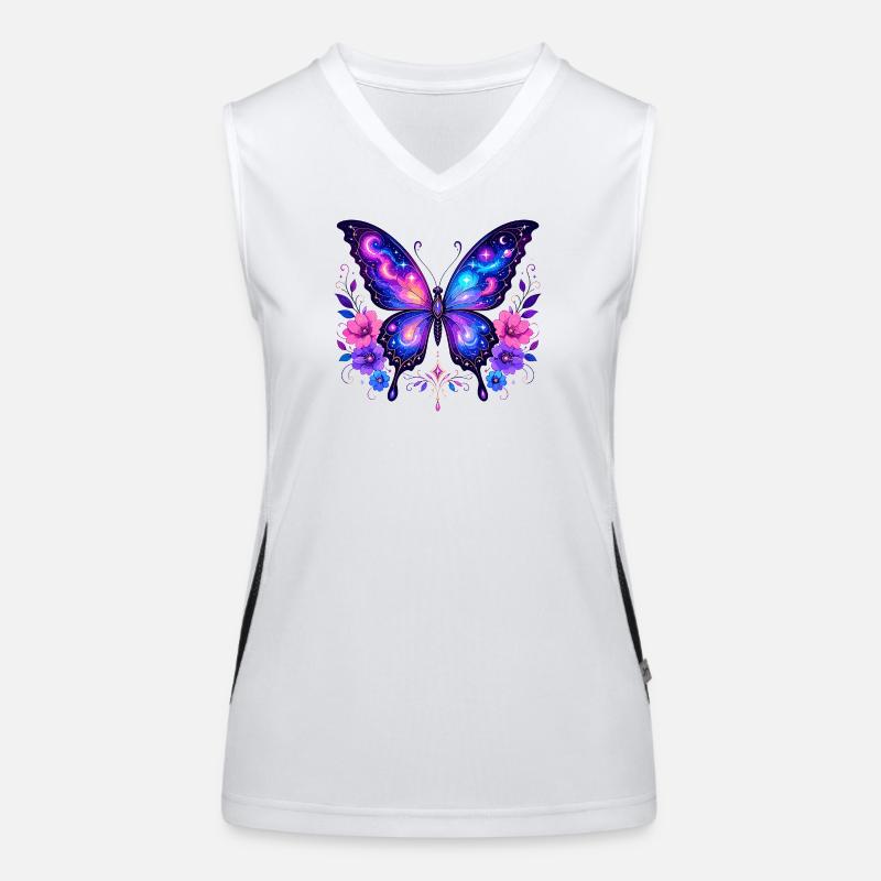 Galaxy Butterfly with Flowers Women's Functional Contrast Tank Top
