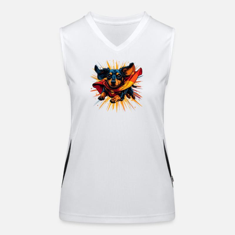 Superhelden-Dackel Cape Funktionelles Kontrast-Tank Top für Frauen
