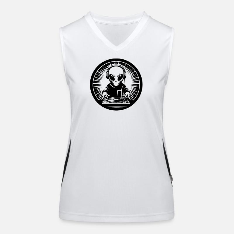 Alien DJ Logo Future Beats Funktionelles Kontrast-Tank Top für Frauen