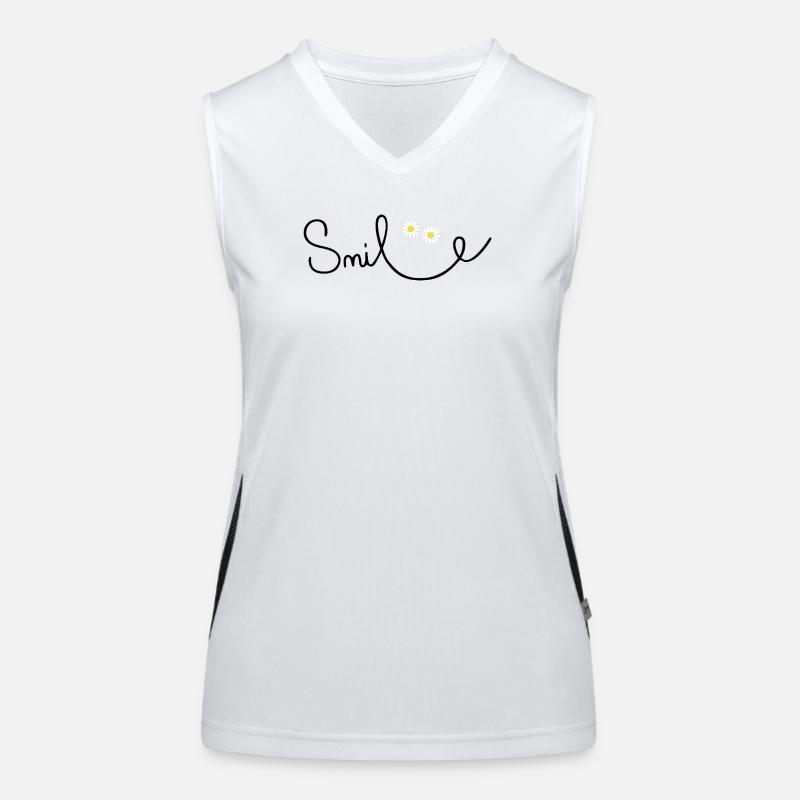 Flowery smile in cursive script Women's Functional Contrast Tank Top