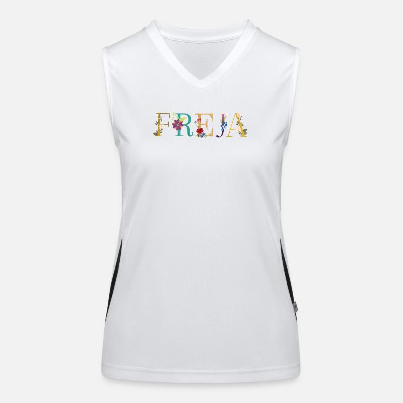 FREJA name decorated with flowers Women's Functional Contrast Tank Top