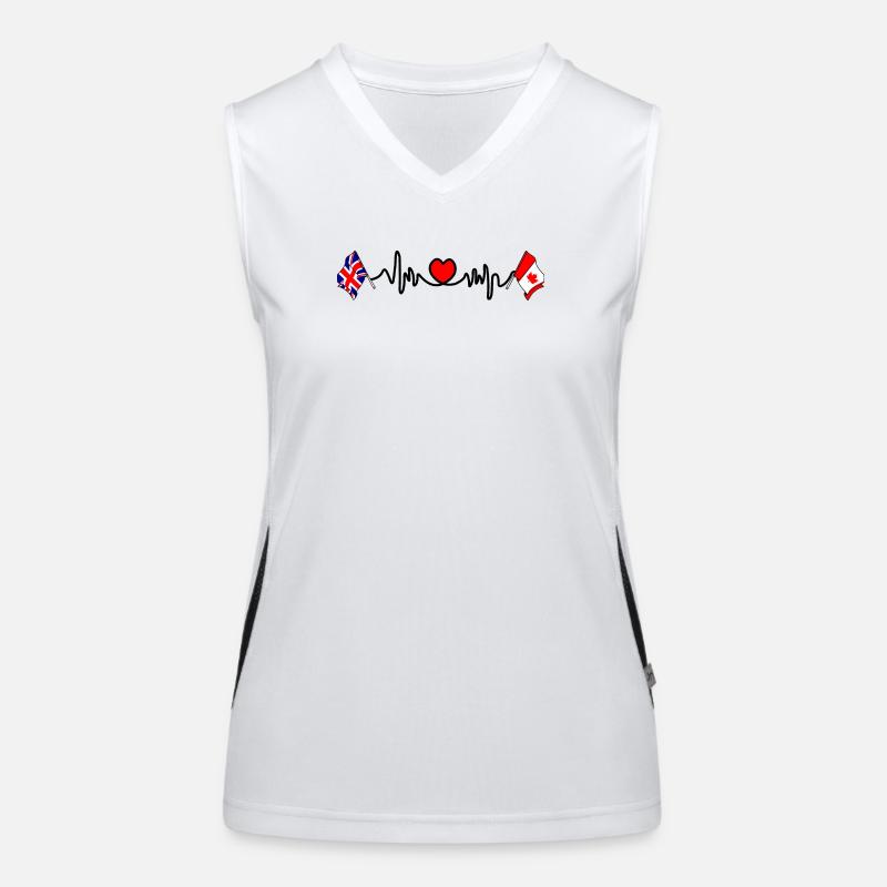 Cardio coeur avec drapeau de l’Angleterre et drapeau du Canada Débardeur respirant contrasté Femme