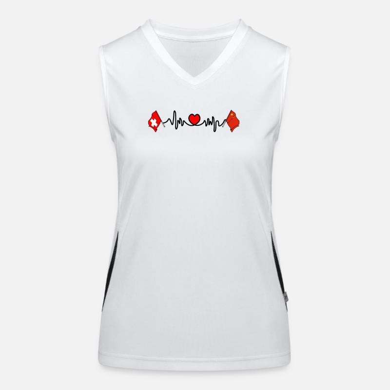 Cardio coeur avec drapeau de la Suisse, drapeau de la Chine Débardeur respirant contrasté Femme