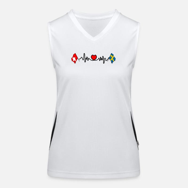 Cardio coeur avec drapeau Suisse, drapeau Suède Débardeur respirant contrasté Femme