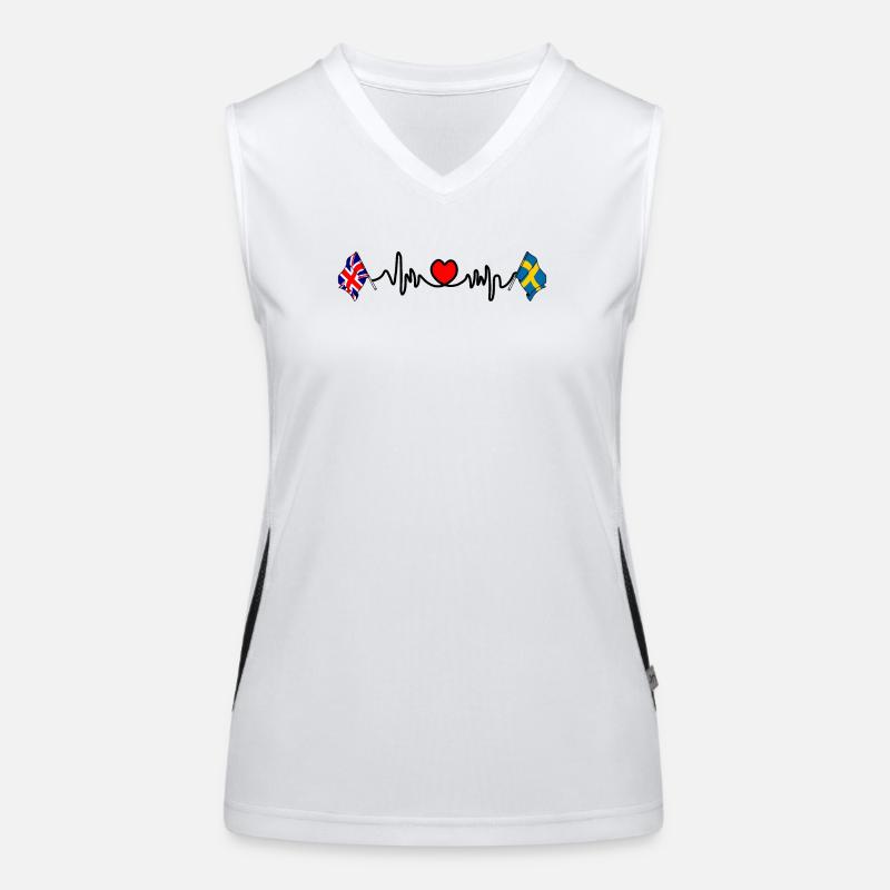 Cardio heart Drapeau Angleterre, drapeau Suède Débardeur respirant contrasté Femme