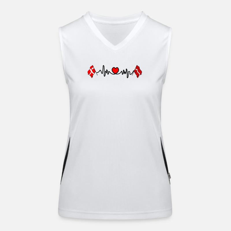 Cardio heart Drapeau Danemark, drapeau Lettonie Débardeur respirant contrasté Femme