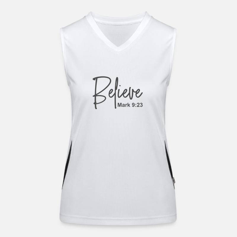 Christian Design Believe Mark 9 verset 23 Débardeur respirant contrasté Femme
