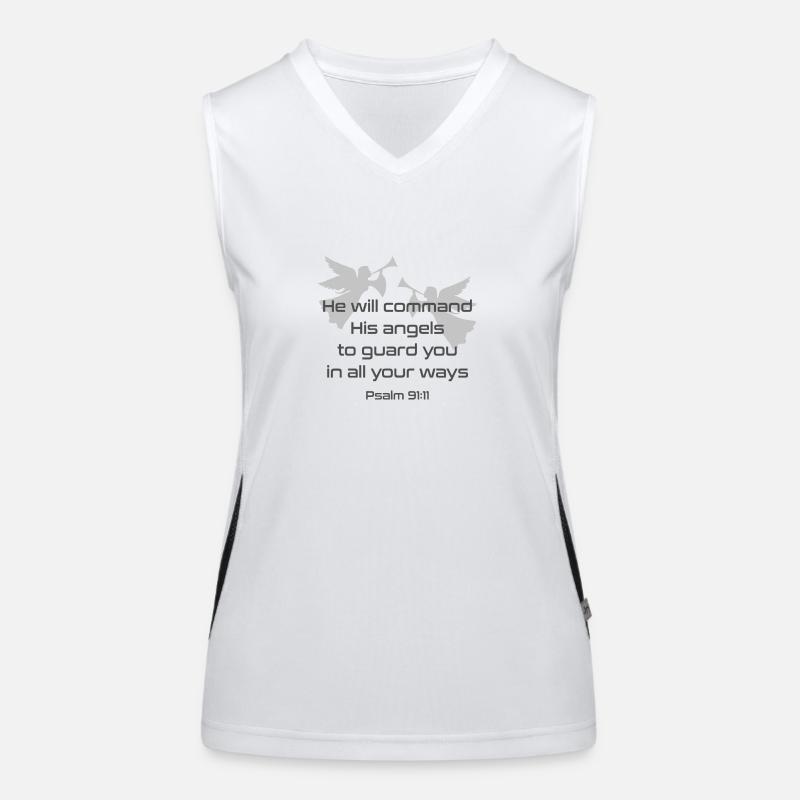 Christliches Design Er wird seinen Engel Psalm befehlen Funktionelles Kontrast-Tank Top für Frauen