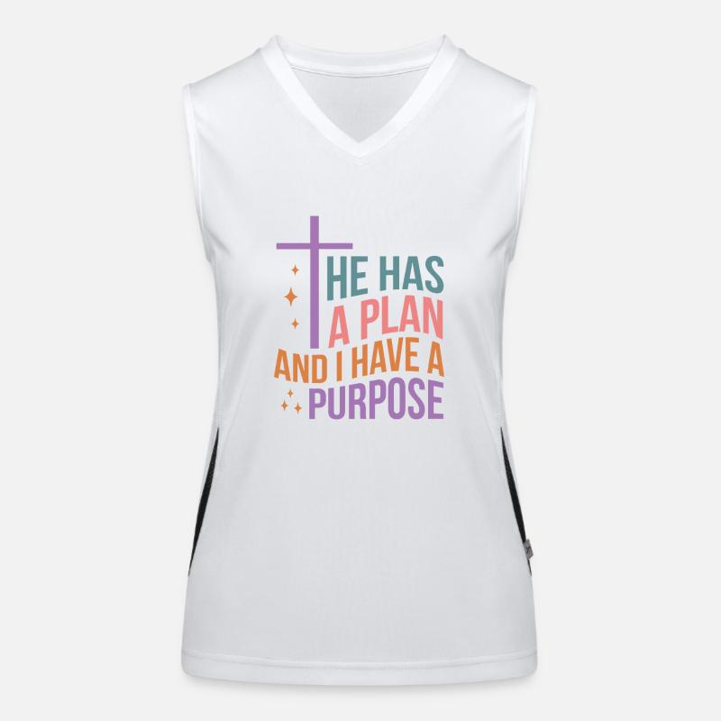 He Has A Plan And I Have A Purpose Funktionelles Kontrast-Tank Top für Frauen