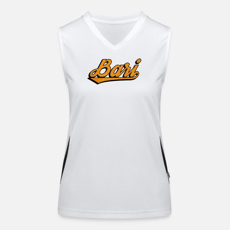 Bari Script: Orange Retro Logo Funktionelles Kontrast-Tank Top für Frauen