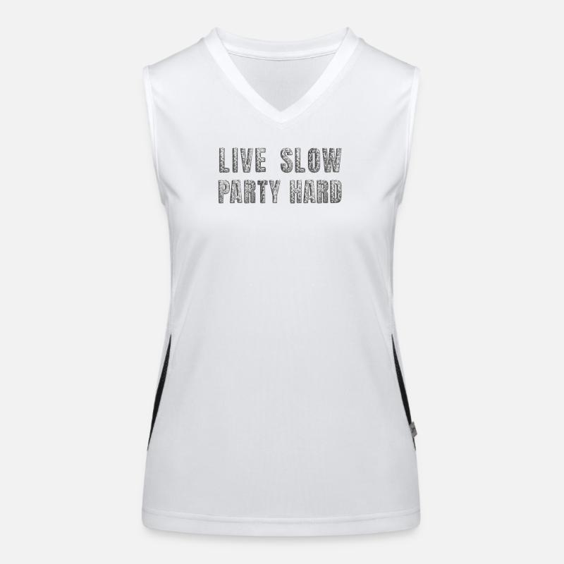 Live slow, party hard – Glitzer Disco Statement Funktionelles Kontrast-Tank Top für Frauen