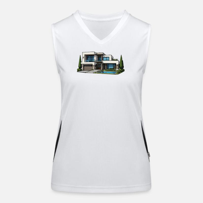 Modern villa with pool Women's Functional Contrast Tank Top